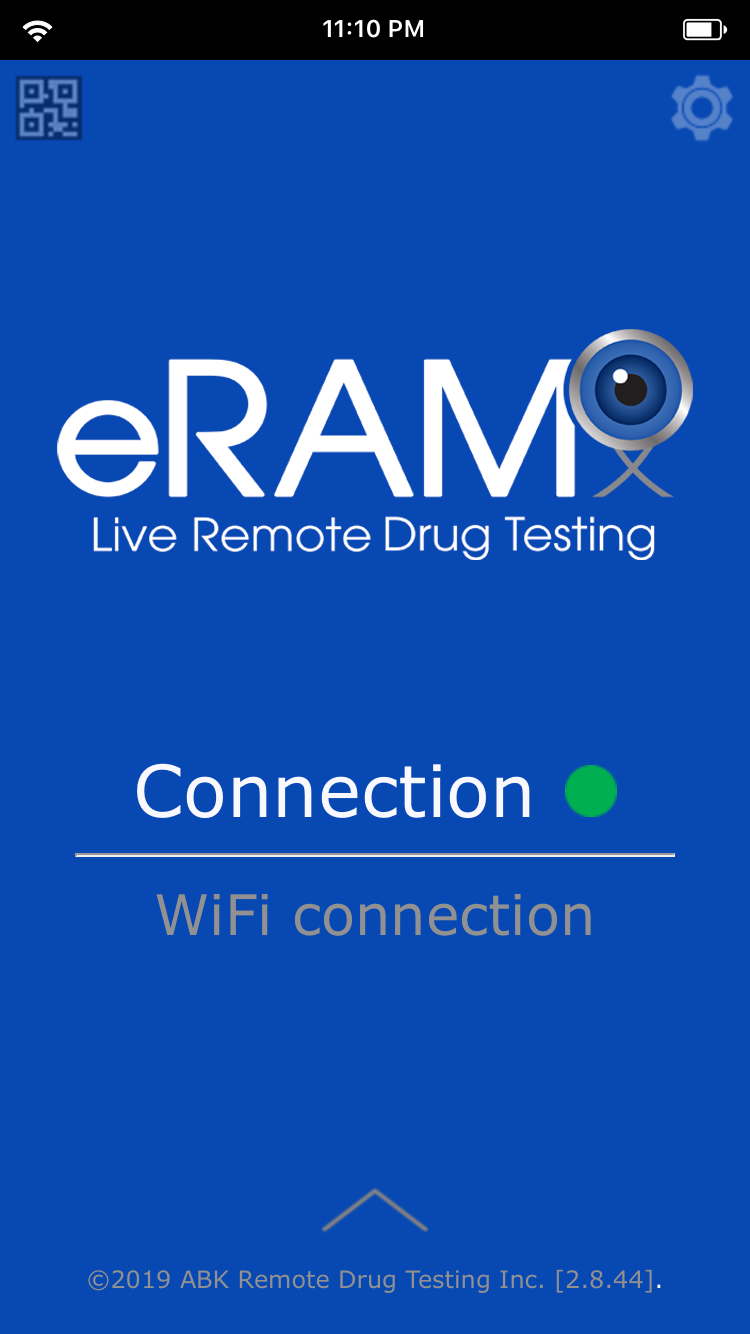 Home screen of the eRAMx Live Remote Drug Testing app showing a live WiFi connection
